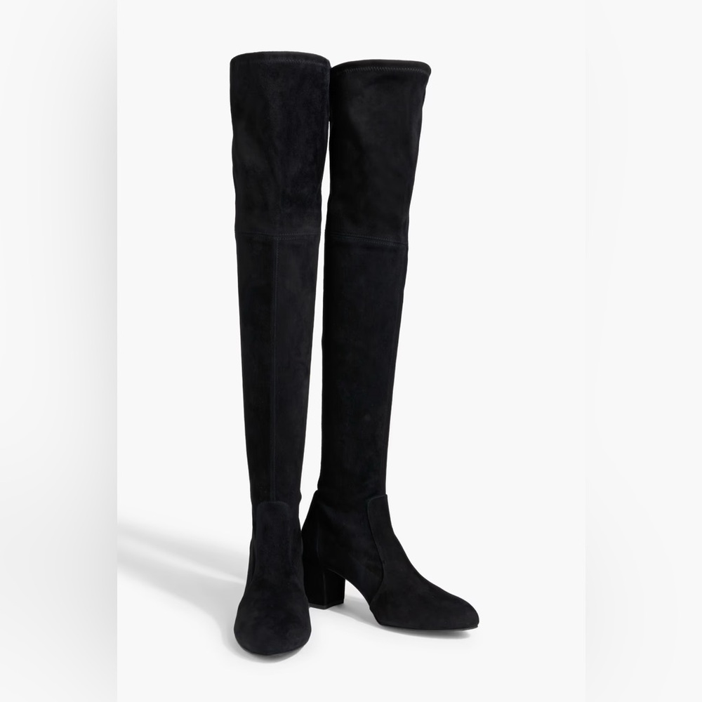 Stuart Weitzman Tieland Over The Knee Black Suede Boots 3” Heel Size 9